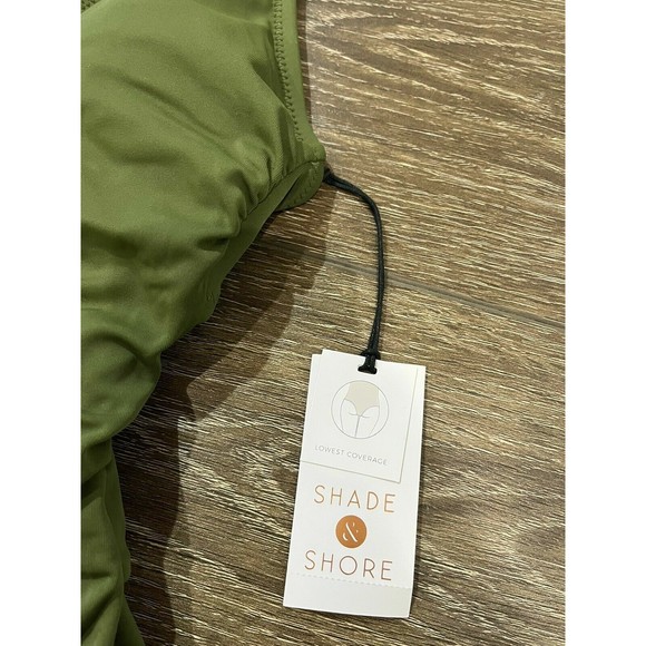 Shade and Shore Plunge Tie Front Wrap One Piece Swimsuit Palm Green Small 1222 - Picture 6 of 7